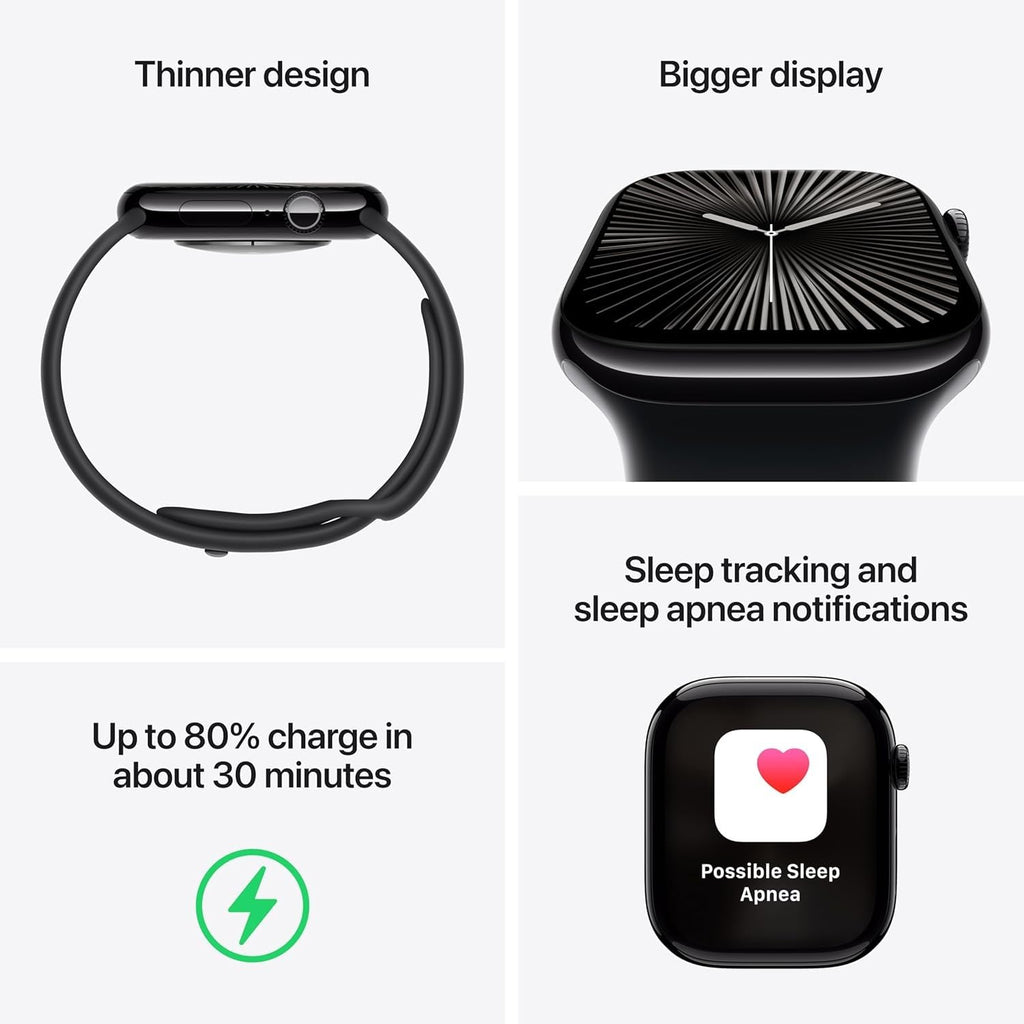 Apple Watch Series 10 (GPS+Cellular) 42mm Slate Titanium Case w/ Black Sport Band - S/M