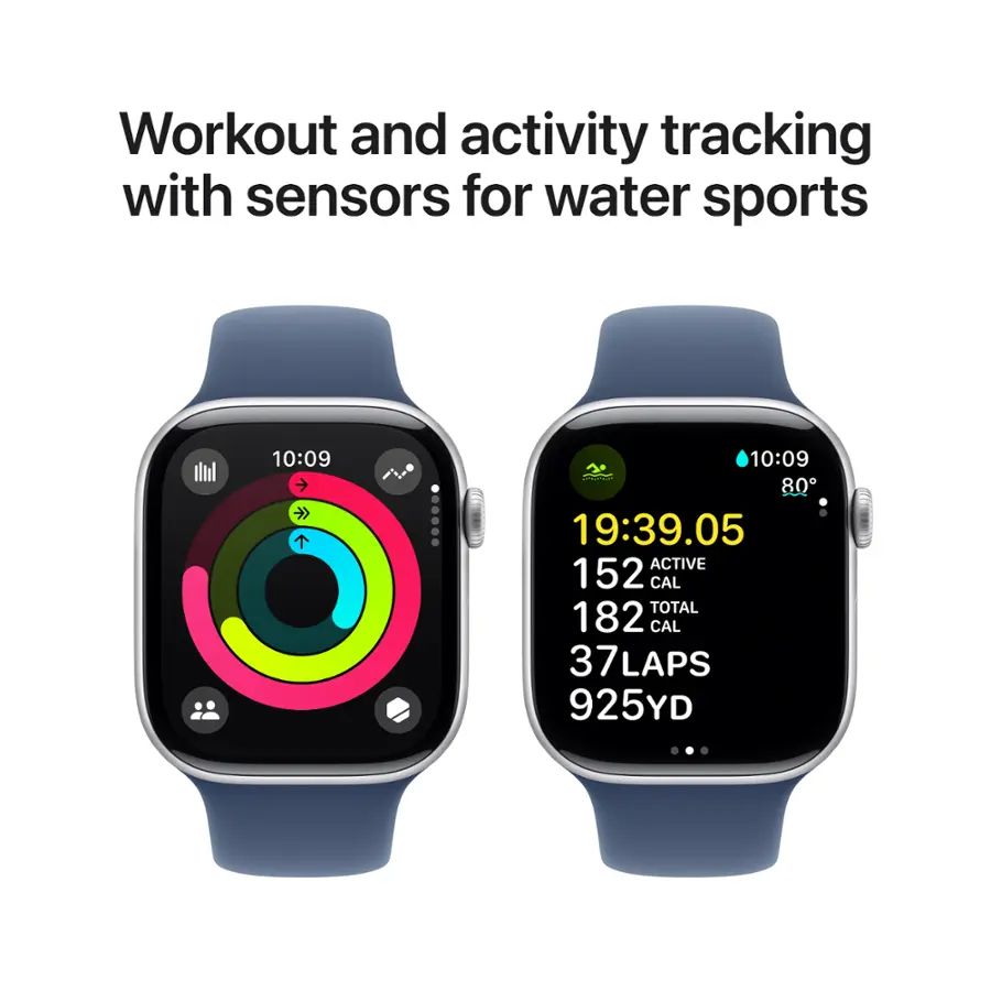 Apple Watch Series 10 (GPS + Cellular) 46MM Silver Aluminum Case W/ Denim Sport Band - M/L