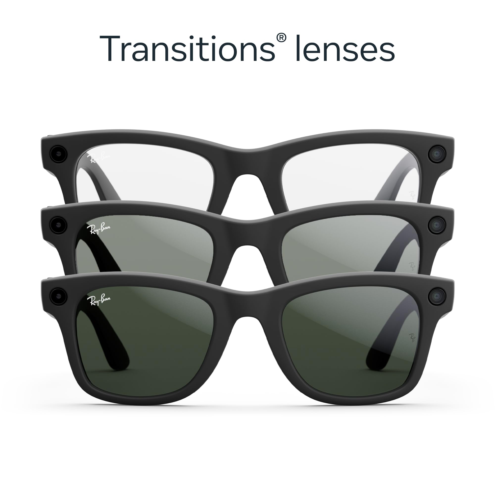 Ray-Ban Meta ? Wayfarer Smart Glasses with Meta AI, Audio, Photo, and Video ? Clear to Green Transitions Lenses ? Matte Black ? 601SM150