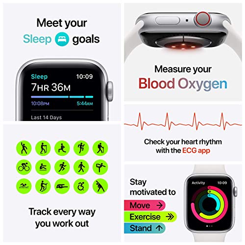 Apple Watch Series 6 (GPS+Cellular) 44mm Stainless Steel w/White Sports Band - M07L3LL/A