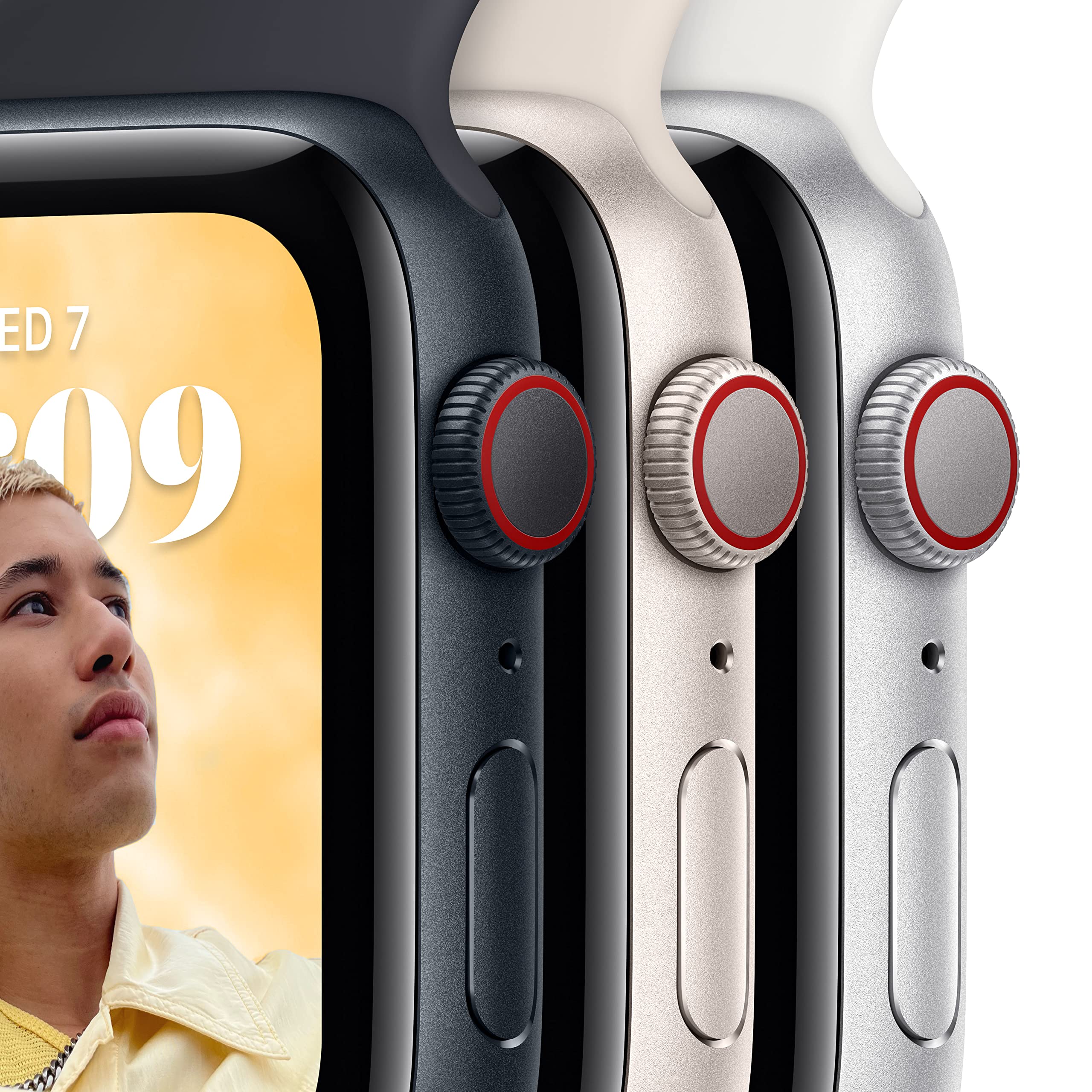 Apple Watch SE 2nd Generation (GPS + Cellular) 44mm Starlight Aluminum Case with Starlight Sport Band - S/M - MRGT3LL/A