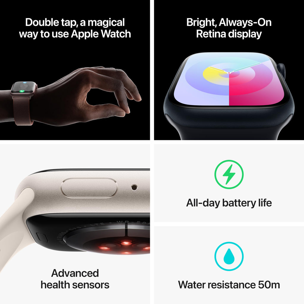 Apple Watch Series 9 (GPS + Cellular) 41mm Aluminum Case with Starlight Sport Band - M/L - Starlight - MRHP3LL/A