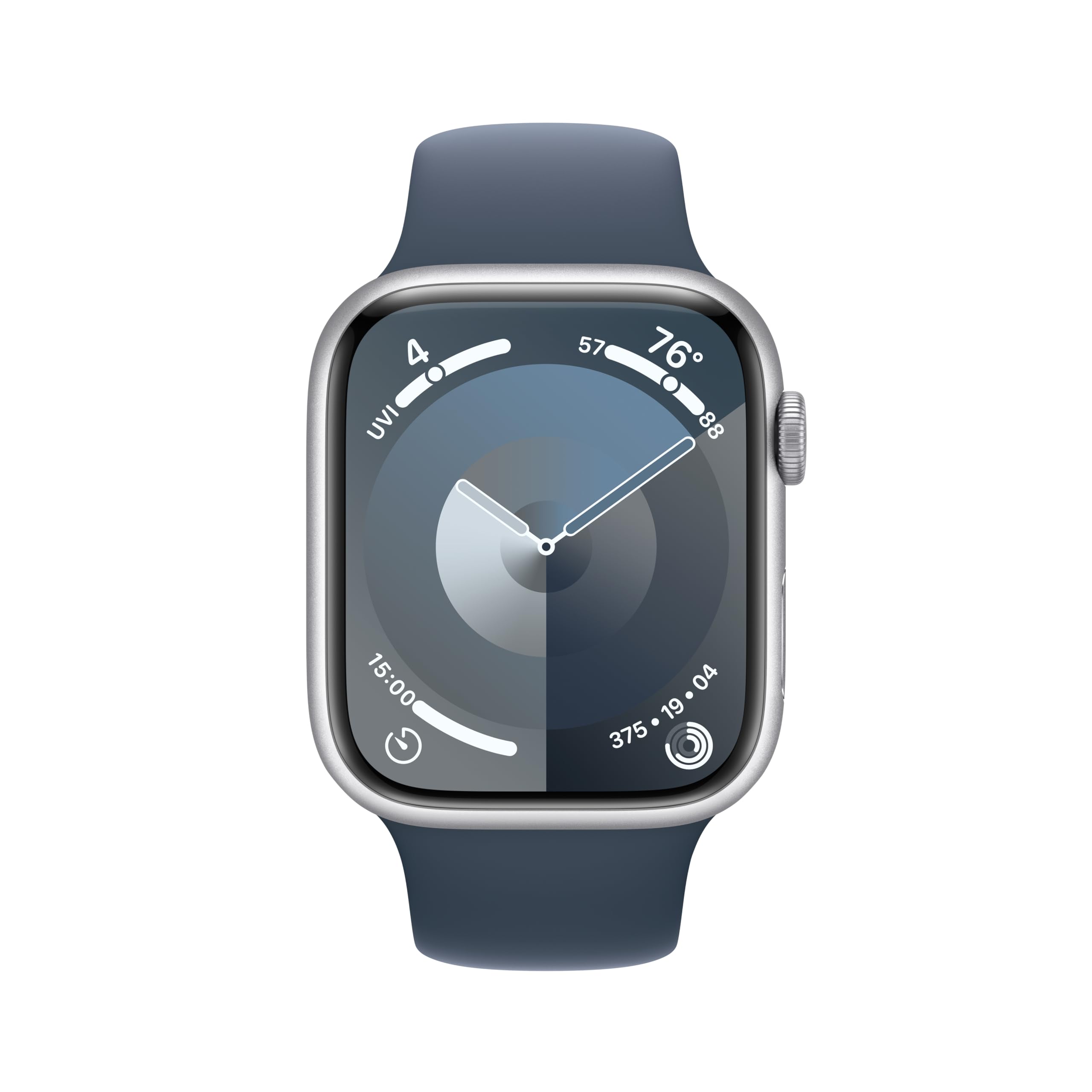 Apple Watch Series 9 GPS 45mm Silver Aluminum Case w/ Storm Blue Sport Band (S/M) -  MR9D3LW/A