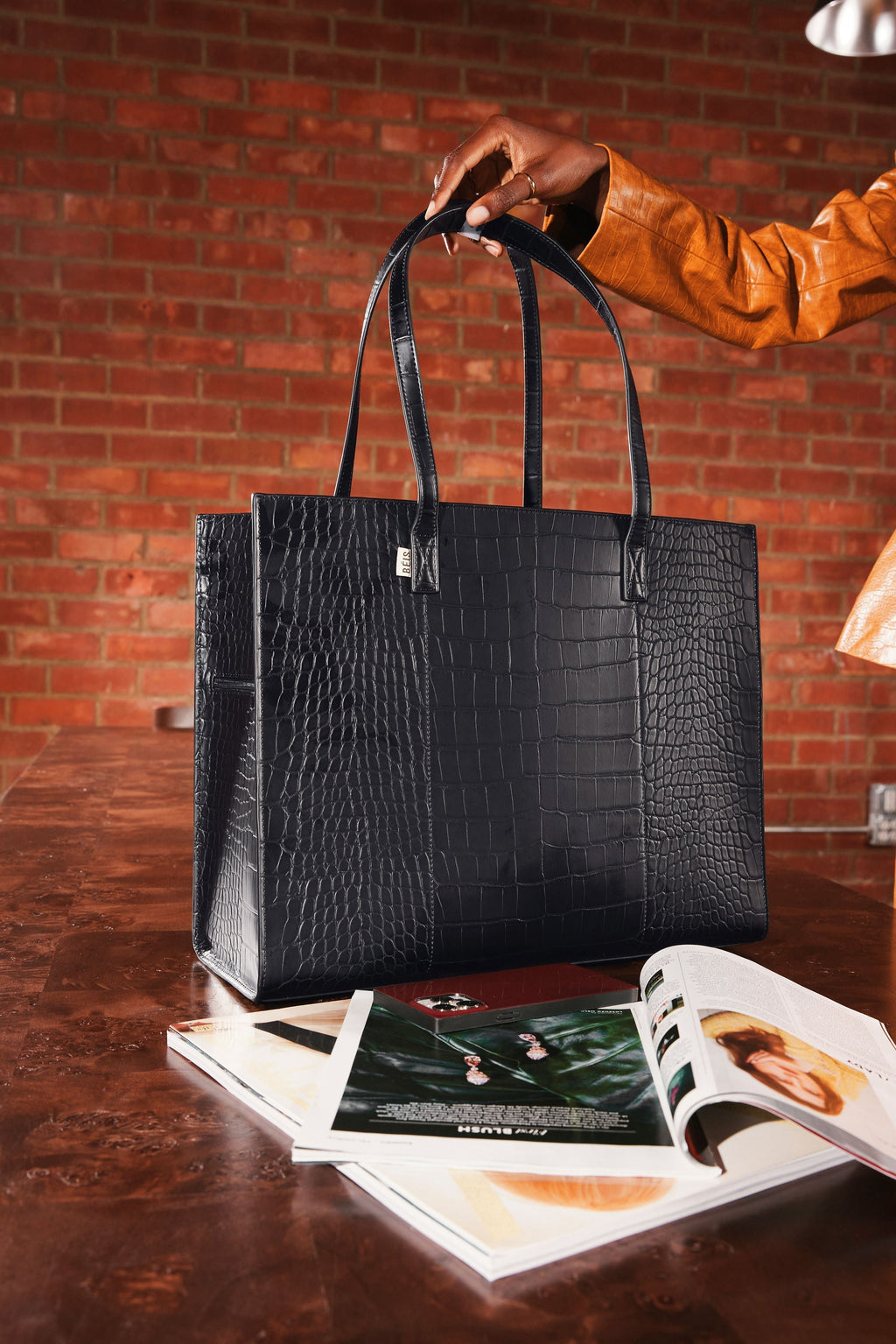 Resale The Large Work Tote in Black Croc
